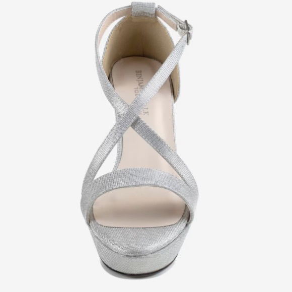 Chloe Chunky Platform Block Heel Silver Holiday Criss Cross Vamp Strappy 4” - Picture 5 of 16